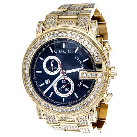 golds gucci mens watch|men's black diamond Gucci watch.